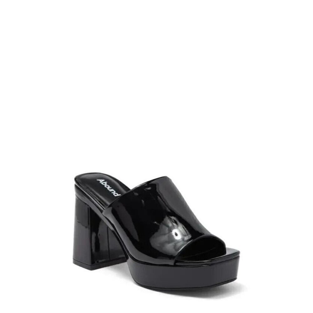 ABOUND "Sarah" Block Heel Mule Black Slide Patent